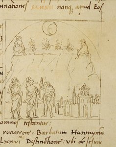Ms.LAT.446 fol.2v Viisaat tutkivat tähtien liikettä määrittääkseen pääsiäisen tarkan päivämäärän, pyhiinvaeltajan priscian Ortopaschasta. tekijältä Italian School Italian School
