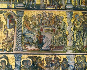 Viimeinen ehtoollinen ja jalkojen pesu (mosaiikki) tekijältä Italian school