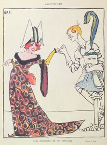 Mistinguett (1875-1956) ja hänen ritarinsa, karikatyyri Le Riresta tekijältä Italo Orsi