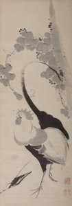 Rooster and Grapevine, Hanging Scroll, Edo Period (tinta sa papel)finn tekijältä Ito attr. to Jakuchu