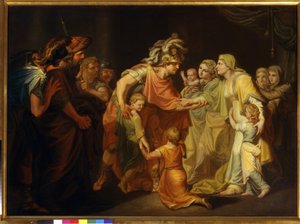 Venäjän ruhtinas Svjatoslav I (n. 945-972) löytää perheensä Kiovasta vuoden 967 Tonavan kampanjan jälkeen. Ivan Akimovich Akimovin (1754-1814) maalaus tekijältä Ivan Akimovich Akimov