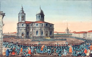 Kansanmiliisi vastaanotettiin Pietarin Iisakin aukiolla 1815