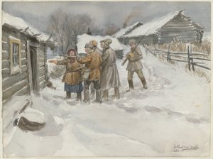 Ennen etsintöä ja takavarikointia vesivärisarjasta Venäjän vallankumous, 1920 tekijältä Ivan Alexeyevich Vladimirov