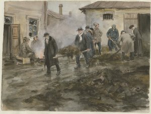 Porvaristo puhdistamassa tallia vesivärisarjasta Venäjän vallankumous, 1920 tekijältä Ivan Alexeyevich Vladimirov