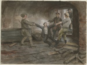 Pidätetty ja teloitettu mies Venäjän vallankumouksen vesivärisarjasta 1919