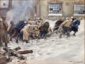 Vladimirov, Ivan Aleksejevitš (1869-1947) polttopuiden hankinta. Akvarelli, guassi paperille tekijältä Ivan Alexeyevich Vladimirov