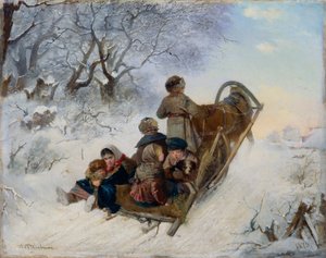 Lapset hevosreessä, 1870 tekijältä Ivan Andreyevich Pelevin
