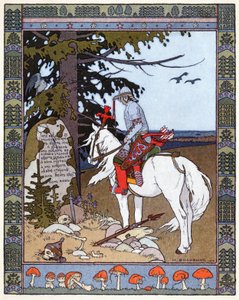 Tsarevitš Ivan, tulilintu ja harmaa susi, n. 1899 (litografia) tekijältä Ivan Yakovlevich Bilibin
