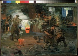 ""Työntekijät valimopajassa"" Ivan Georgievich Drozdovin (1880-1939) maalaus 1923 Pietarin valtion venäläinen museo tekijältä Ivan Georgievich Drozdov