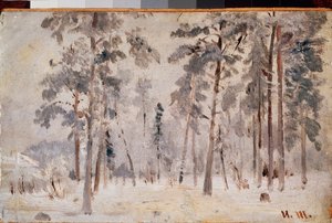 Frost (Kuura) - maalaus Ivan Ivanovich Shishkin (Shishkin) (1832-1898), öljy kankaalle, noin 1890 - venäläinen taide, 1800-luvun maisema - Valtion Tretjakovin galleria, Moskova tekijältä Ivan Ivanovich Shishkin