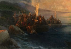 Christopher Columbuksen maihinnousu San Salvadorissa, 12. lokakuuta 1492, 1892 tekijältä Ivan Konstantinovich Aivazovsky