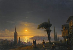 Galata-torni kuutamolla, 1845.