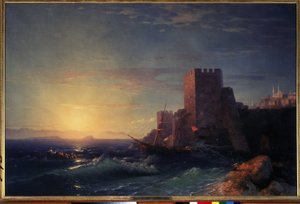 Tornit kallioilla lähellä Bosporinsalmea (näkymä Rumeli Hisarin linnoituksesta Istanbulissa) (Tornit kallioilla lähellä Bosporinsalmea). Ivan Konstantinovich Aivazoskyn maalaus (Ayvaovsky tekijältä Ivan Konstantinovich Aivazovsky