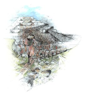 Sudbury Hillin rakentaminen (vesiväri paperille) tekijältä Ivan Lapper