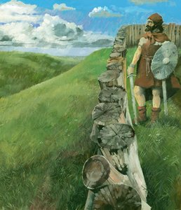 Rautakauden mies Liddington Castle Hillfortissa, Swindonissa, Wiltshiressä, 1994 tekijältä Ivan Lapper