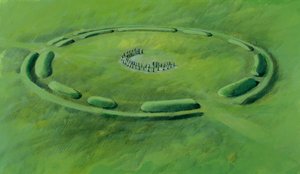 Stonehenge: kolmas vaihe, joka alkaa sinikivien asettamisella kaksoissirpin muotoon. tekijältä Ivan Lapper