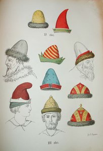 Venäläiset päähineet 1400- ja 1500-luvuilta, 1850-1852 tekijältä Ivan Mikhaylovich Snegirev