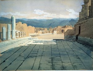 Pompei (Italia) (Pompei). Näkymät Rooman raunioiden foorumille Napolinlahdella, Vesuvius-vuoren edessä. Ivan Nikolajevitš Kramskoin (1837-1887) teos, akvarelli paperille tekijältä Ivan Nikolaevich Kramskoy