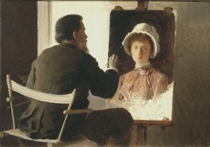 Kramskoy maalaa muotokuvan tyttärestään, 1884