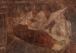 Fresko Neitsyt Marian katedraalissa, Novgorod, 1700-luvun alku.