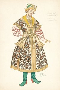Pukusuunnittelu N. Rimski-Korsakovin oopperaan Tsaarin morsian, 1930 tekijältä Ivan Yakovlevich Bilibin