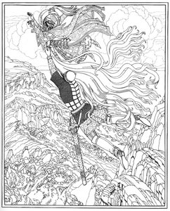 Chernomorin ja Ruslanin lento. Kuvitus A. Pushkinin runoon Ruslan ja Ljudmila, 1918 tekijältä Ivan Yakovlevich Bilibin