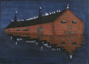 Nooan arkki, kirjoittanut Arosenius, Ivar (1878-1909). Gouache paperille. Koko: 18x25 cm. Tukholman kansallismuseo