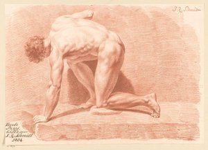 Polvistuva alaston mies, sivukuva (2. palkinto 1804) tekijältä Izaak Riewert Schmidt