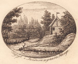 Vinjetti. Näkymä Sanderumgaards Haugessa tekijältä J.F. Clemens