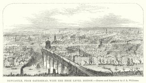 Newcastle, Gatesheadista, High Level Bridge -sillalla (kaiverrus) tekijältä J.L. (after) Williams