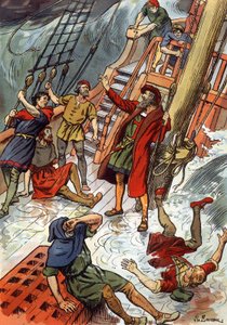 Vasco de Gama täällä myrskyn aikana Hyväntoivonniemellä Etelä-Afrikassa tekijältä J.L Beuzon (fl.1880 1940)