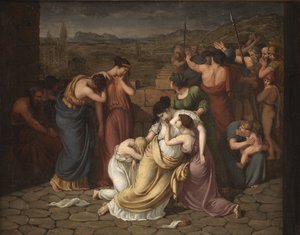 Andromache epätoivossa nähdessään Hectorin ruumiin