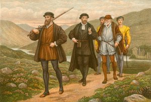 John Knox kantoi miekkaa George Wishartin edessä Dundeessa tapahtuneen salamurhayrityksen jälkeen
