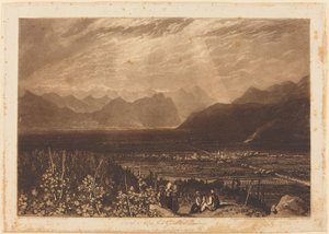 Alppien ketju Grenoblesta Chamberiin, julkaistu 1812 tekijältä Joseph Mallord William Turner