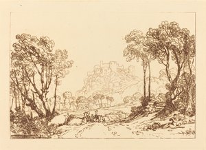 Castle Above the Meadows, julkaistu 1808. tekijältä Joseph Mallord William Turner