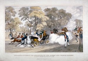 Salamurhayritys kuningatar Victoriaa vastaan, Constitution Hill, Westminster, Lontoo, 1840 tekijältä JR Jobbins