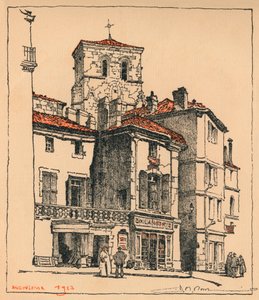 Place du Murier, jossa on Pyhän Andrean kirkon torni, Angouleme, Ranska, 1924 tekijältä JR Rowe