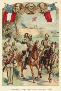 Konfederaation univormut, sisällissota 1861-1865 (väri litho)