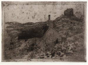 Kalastajan mökki kukkulalla - Mansaari tekijältä J. Alden Weir