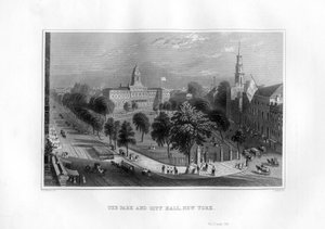 Puisto ja kaupungintalo, New York, 1855. tekijältä J. Archer