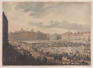 Lintuperspektiivistä Smithfield Market, otettu Bear & Ragged Staffilta, tammikuu..., 1. tammikuuta 1811.