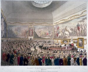 Taideyhdistyksen kokous Adelphi-rakennuksessa, Westminster, Lontoo, 1809