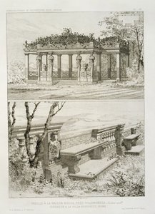 Cordierin suunnittelema La Maison Rougen pergola lähellä Villemomblea ja Villa Borghesen terassi, Rooma, n. 1880