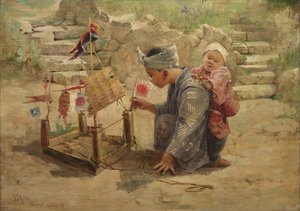 Japanilainen poika rakentamassa sodan miestä, 1895. tekijältä J. C. Arter.