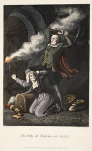 The Fate of Chowles ja Judith, Old Saint Pauls, pub. 1847 (käsinvärinen kaiverrus) tekijältä J. Franklin