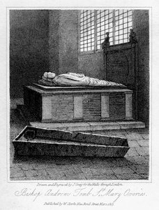 Piispa Andrewsin hauta, St Mary Overiesin kirkko, Southwark, Lontoo, 1817.