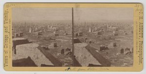 Stereografia näkymä vesitornista luoteeseen Chicagon vuoden 1871 palon jälkeen tekijältä J. H. Abbott