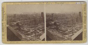 Stereografia näkymä vesitornista lounaaseen Chicagon vuoden 1871 palon jälkeen tekijältä J. H. Abbott