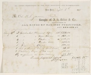 Kauppakirja eversti B. S. Jordanille, 5. syyskuuta 1855 (muste paperilla) tekijältä J. H. Belter and Co. J. H. Belter and Co.
