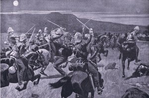 19. husaarien nro Steenkampsbergin kuutamopanos, kuvitus elokuvasta After Pretoria: The Guerilla War tekijältä J. H. Thorneley